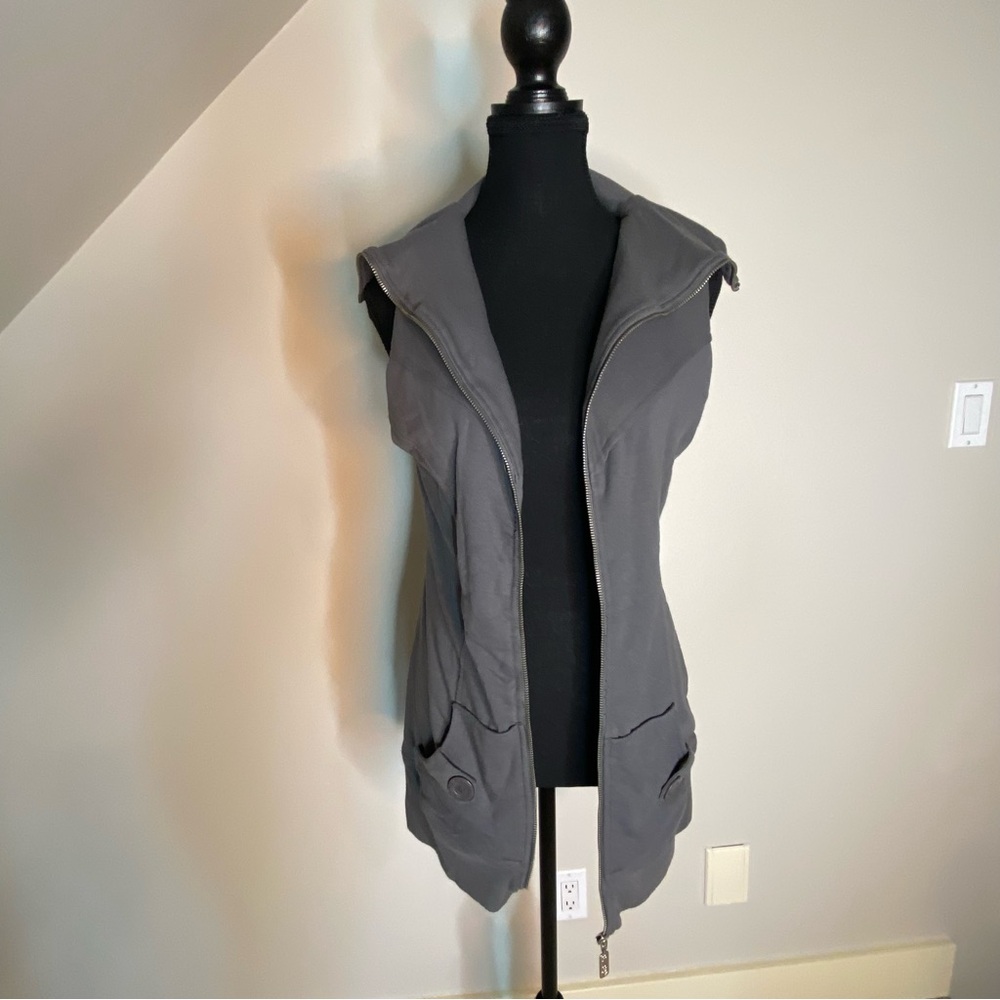 STREETWEAR SOCIETY Long Grey Vest Zipper Pockets Mock Neck Y2K Layers Fall Large - Picture 11 of 14